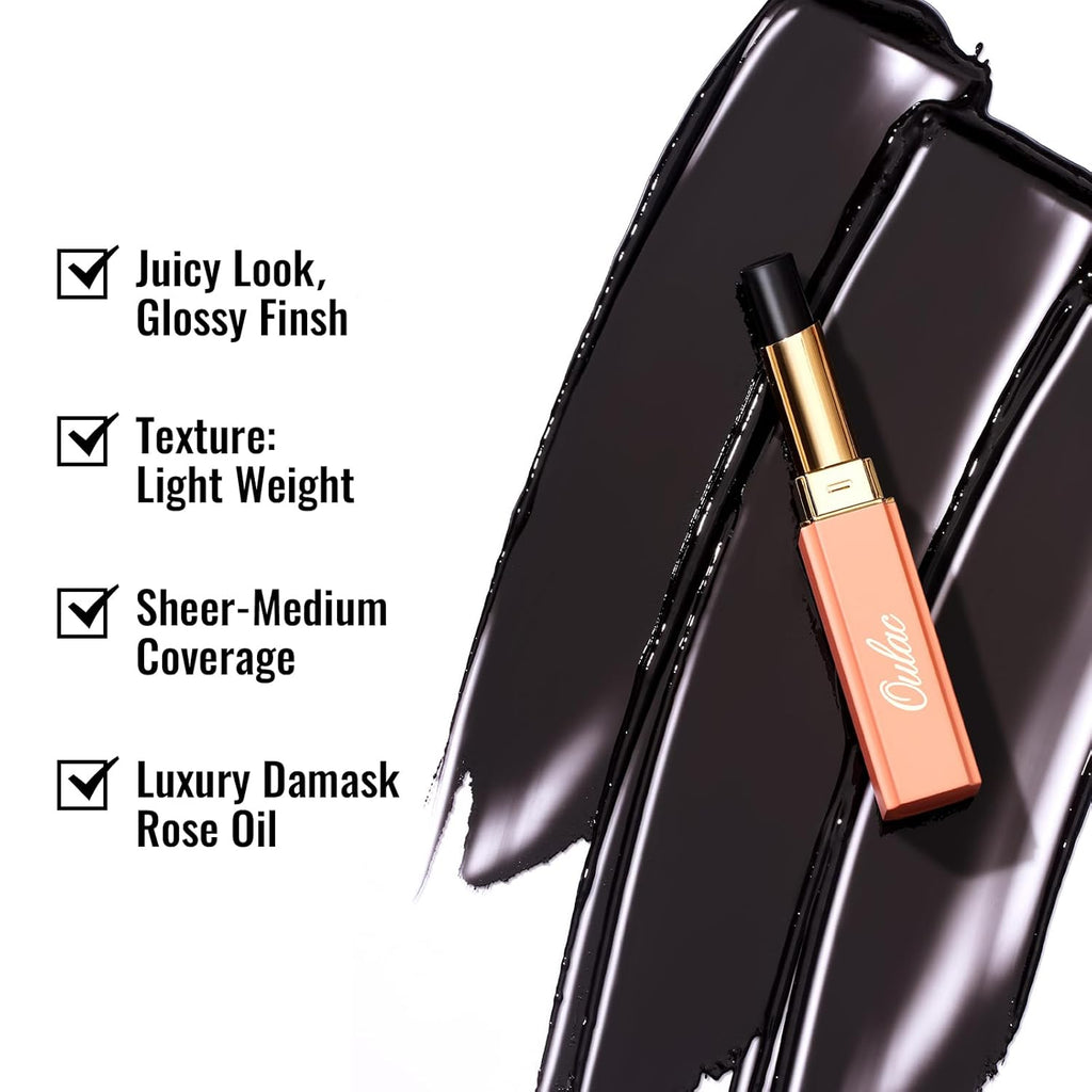 Oulac Light Black Lipstick for Women - 2 in 1 Glossy Ink Black Tinted Lip Balm,Semi-Transparent Hydrating Lip Gloss, Shine Juicy Finish Vegan 2.2g/0.07oz (27)