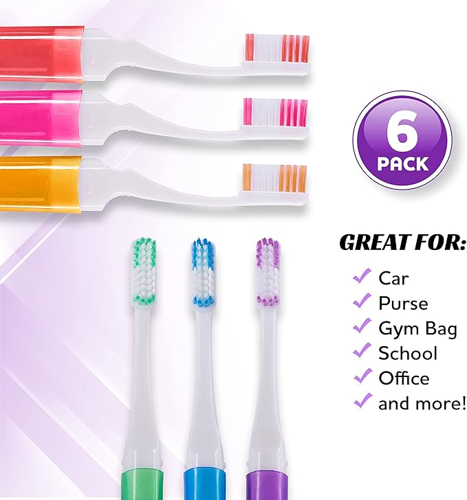 Lingito Travel Toothbrushes - Mini Toothbrush with Cover, Camping Toothbrush Kit (6 Pack Firm)