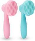 2 PC Silicone Facial Cleansing Brush Facial Scrubber Manual Exfoliating Facial Brush Face Cleanser Face Exfoliator Ultrafine Bristles for Sensitive Skin Easy to Clean Lather Well(Pink&Green)