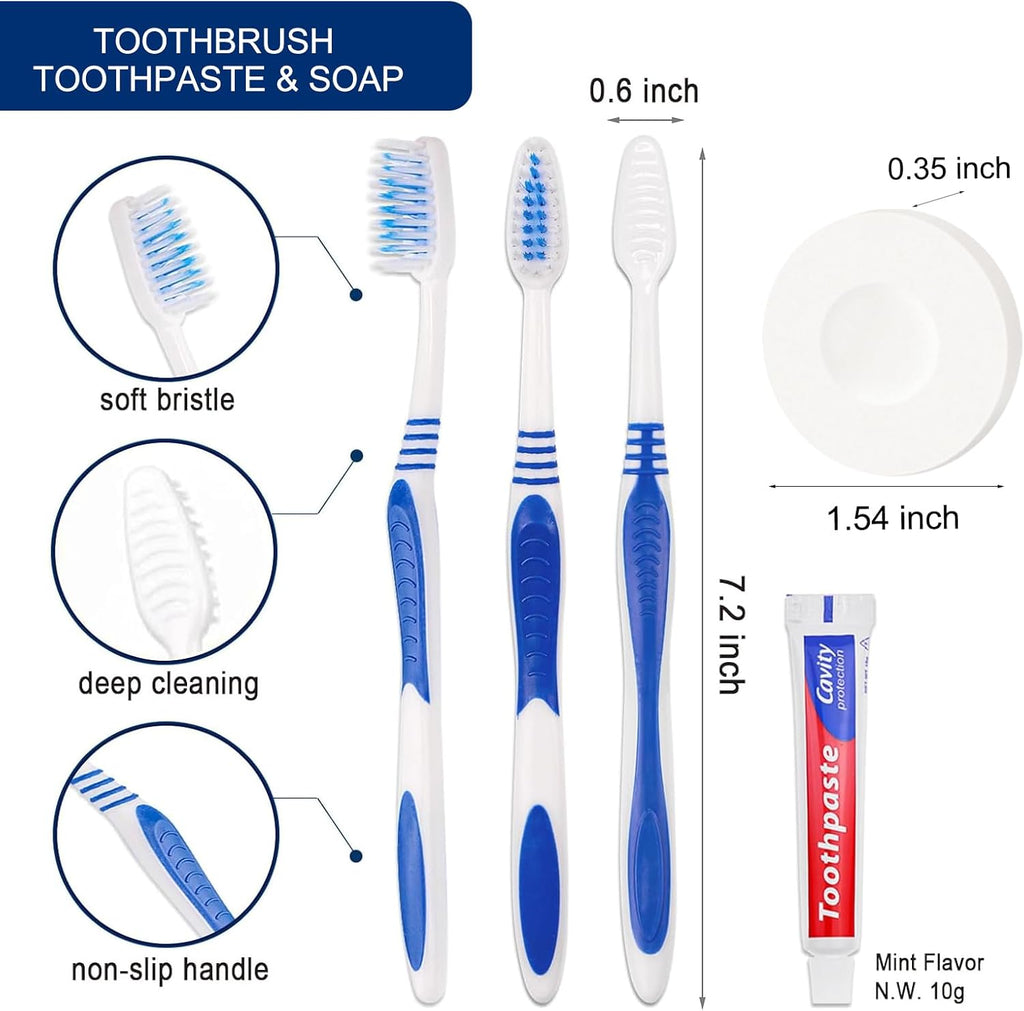 100 Set Disposable Toothbrushes with Toothpaste and Soap Individually Wrapped, 100 pcs Toothbrushes 5 Colors with 100 pcs Bar Soap(0.5 oz)