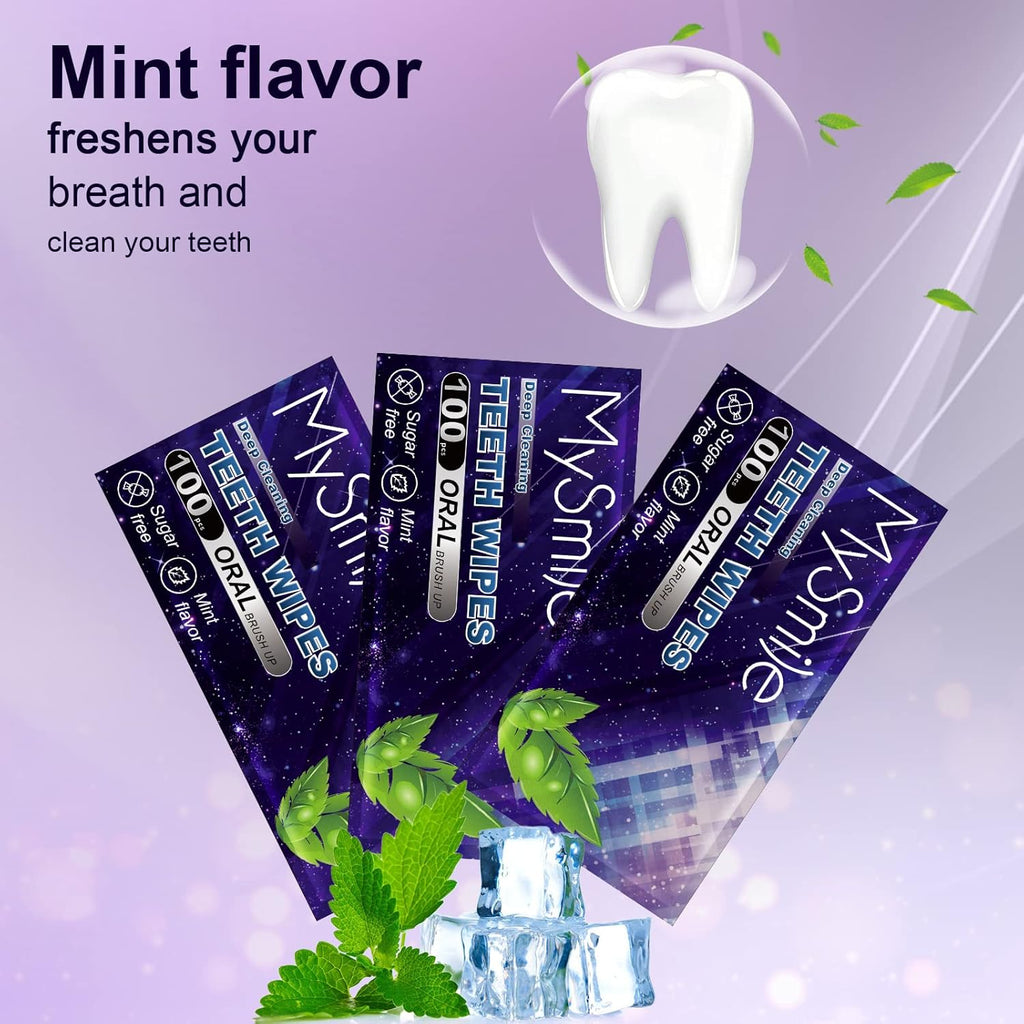 MySmile Teeth Wipes 100pcs Disposal Finger Brush Deep Cleaning Wipes Oral Brush Ups Tooth Wipes For Teeth Cleaning, Oral Freshes Mint Flavor