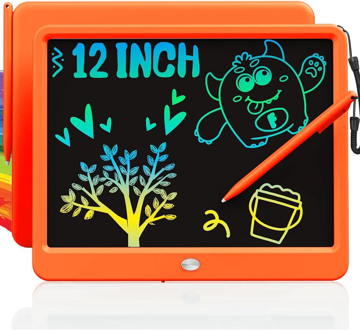 TEKFUN LCD Writing Tablet Doodle Board, 12inch Colorful Drawing Tablet Writing Pad, Kids Travel Essentials, Toddler Toys 5 6 7 8 Year Old Girls Boys (Orange)