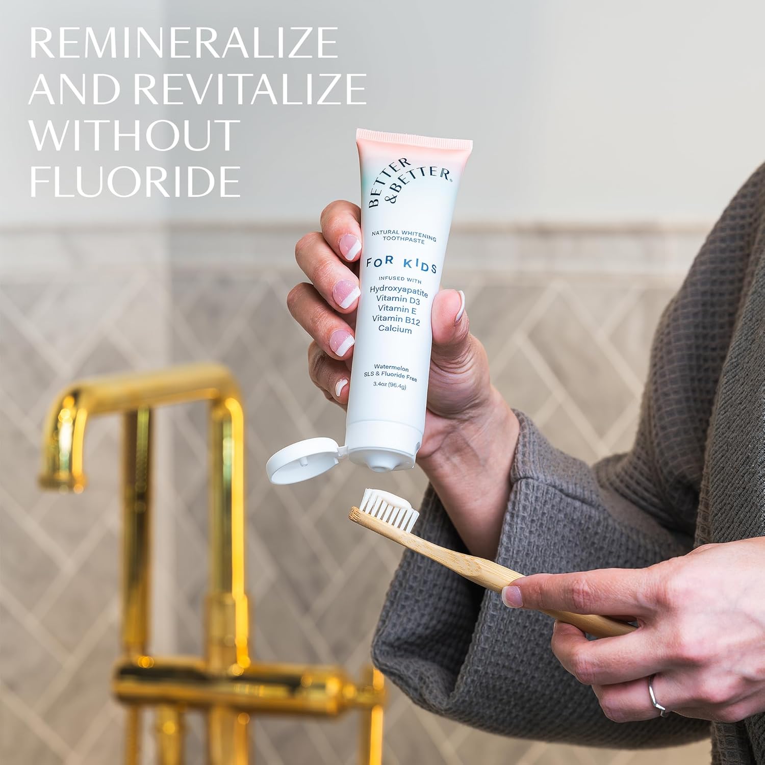 Better & Better Kids Toothpaste | Natural Hydroxyapatite Toothpaste Infused w/Calcium & Vitamins D, E, B12 | Fluoride & SLS Free for Sensitive Brushers | Watermelon Flavor | 3.4oz, 3 Pack