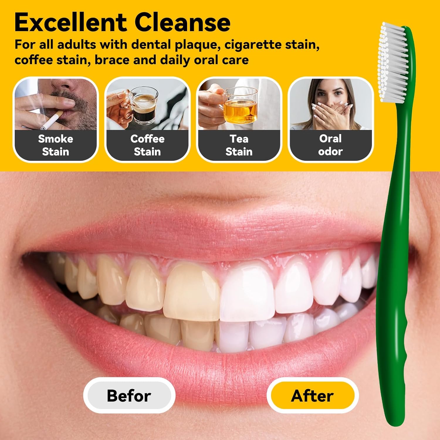 Huge Head Toothbrush Hard Toothbrushes for Adults Hard&Firm Toothbrush Bristles BPA Free Oral Care 4 Packs