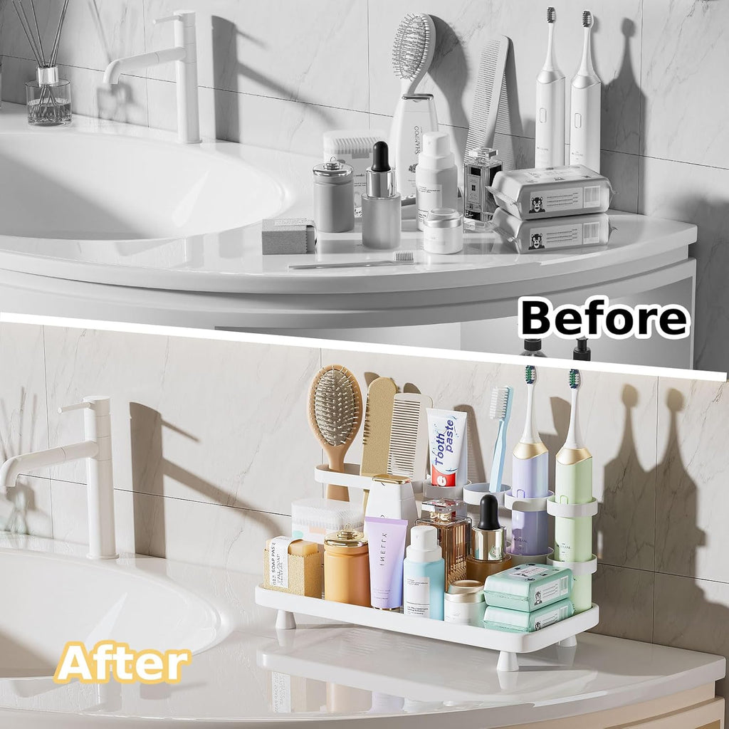 Electric Toothbrush Holder for Bathroom Countertop 5 Metal Slots Toothpaste Razor Mouthwash Organizer, White