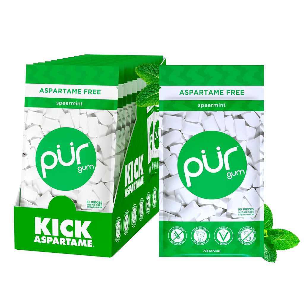 PUR Gum | Aspartame Free Chewing Gum | 100% Xylitol | Natural Spearmint Flavored Gum, 55 Pieces (Pack of 12)