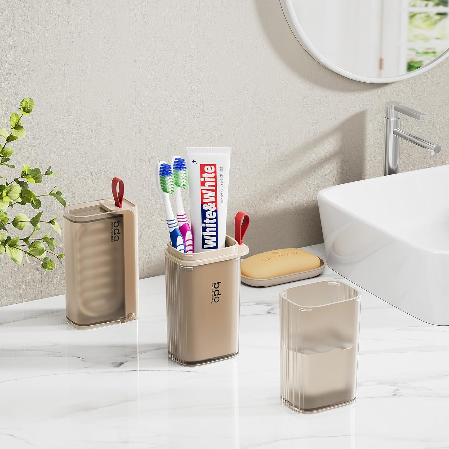 VITVITI Travel Soap Case Container, Portable Toothbrush Travel Case Dish Tray, 7.88 Inch Toothpaste Traveling Toothbrush Holder Set with Cover for Trip/Bathroom/Camping, Clear Coffee