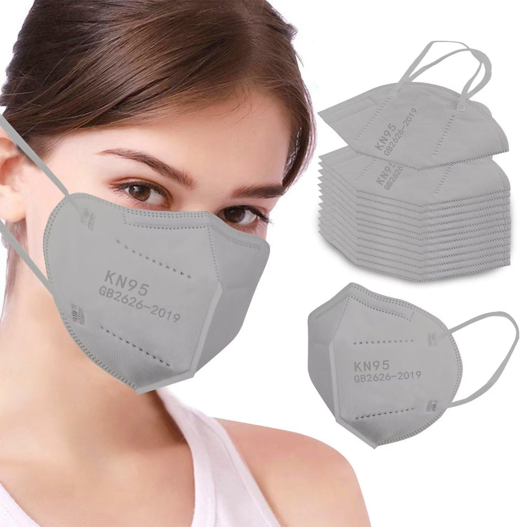 100PCS KN95 Face Masks 5 Layer Filter Efficiency≥95% with Elastic Ear Loop and Nose Bridge Clip Breathable Mask Grey