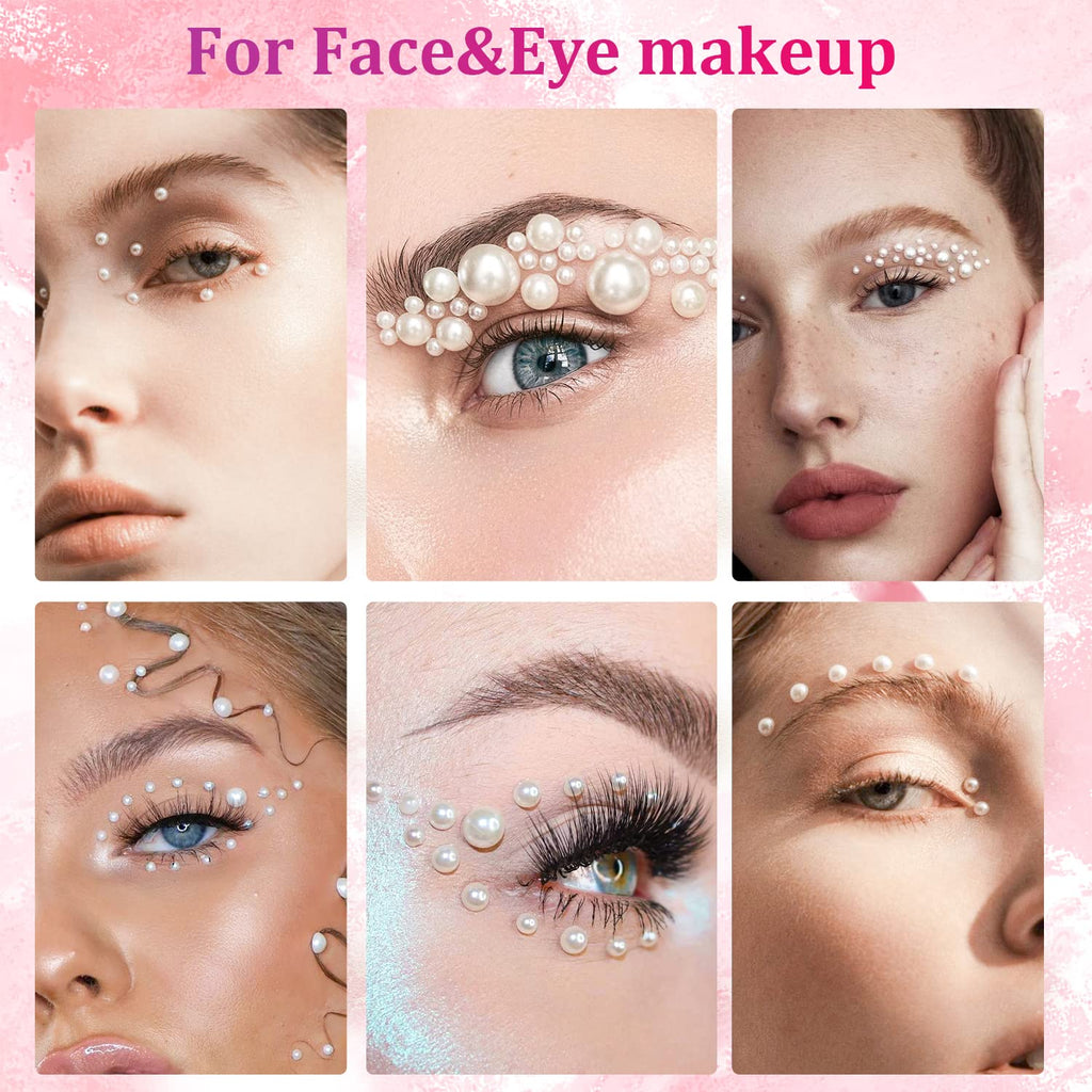 2700 Pcs Flat Back Pearls Kits, 1 Box of Flatback White+1 Box of Beige Small Half Round Pearls with Pickup Pencil and Tweezer for Nail Art Face Makeup Graduation Cap Decorations DIY and Craft