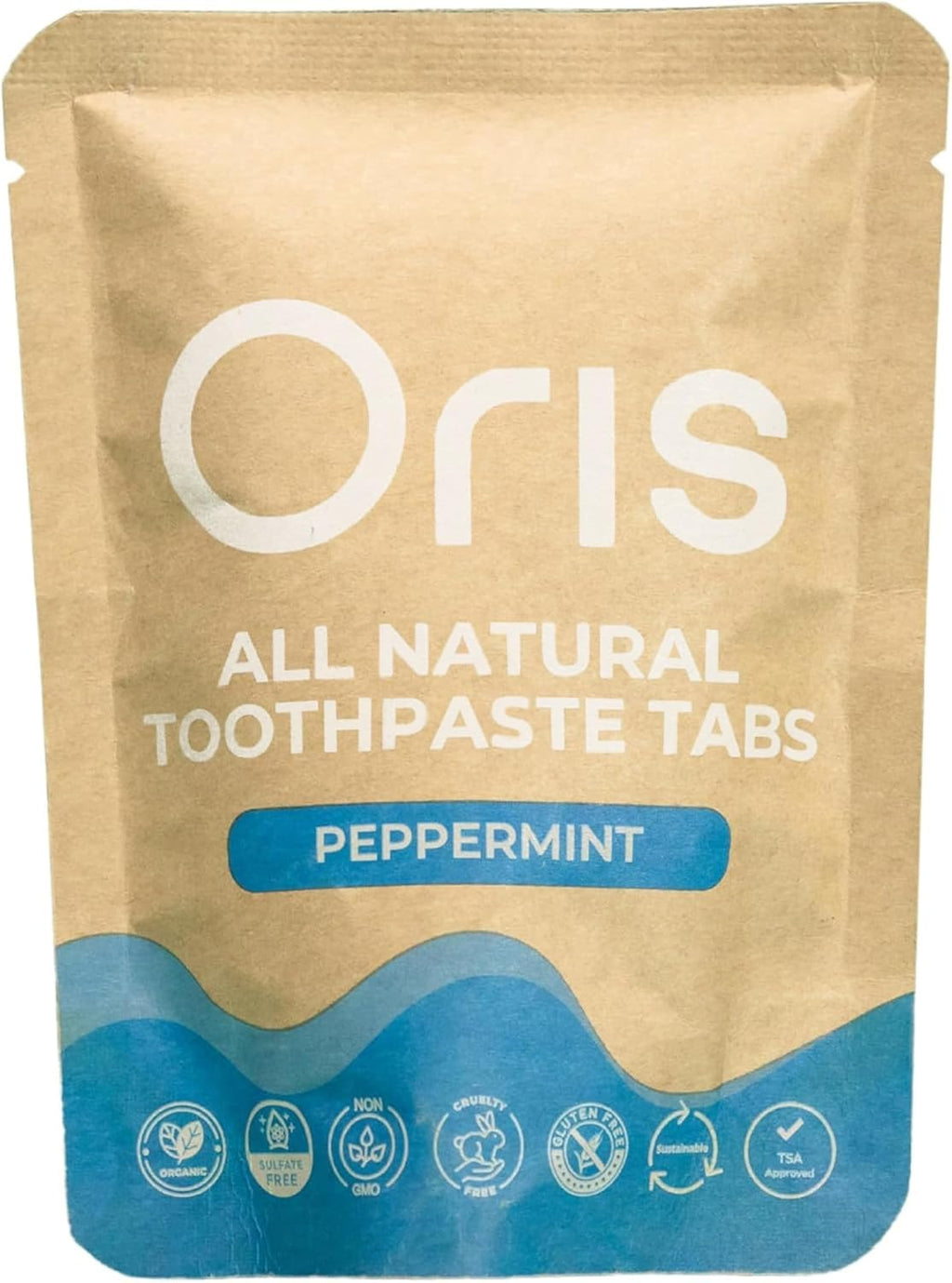Oris Natural Toothpaste Tabs - Bite Toothpaste Tablets for Sensitive Teeth, TSA-Approved Plastic-Free & Kid-Friendly Zero Waste Travel Tabs - 62ct (Peppermint)