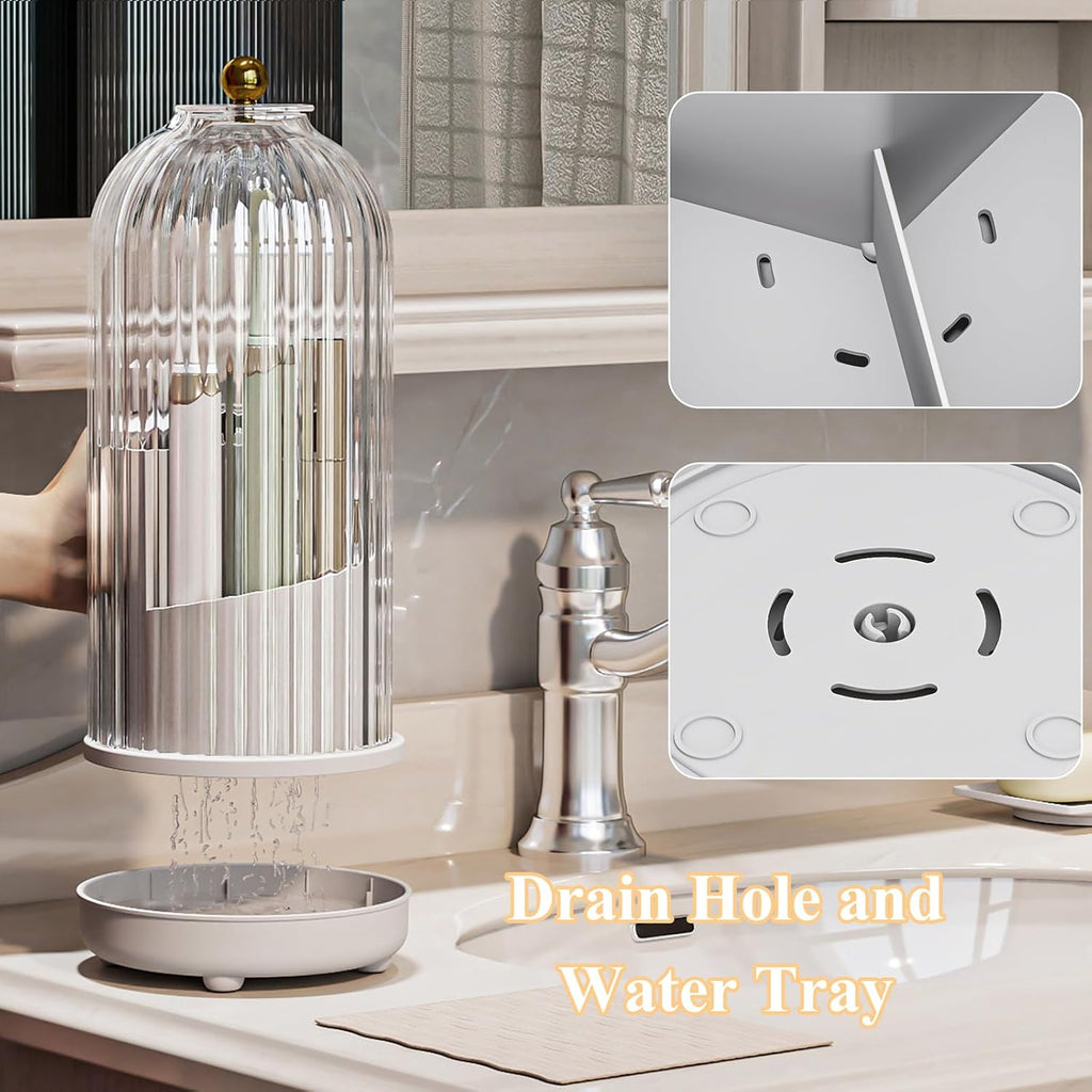 Toothbrush Holders with Cover, Drainage Rotating Electric Toothbrush Organizer, 3 Slots Tooth Brush Holder for Bathroom Counter, Transparent