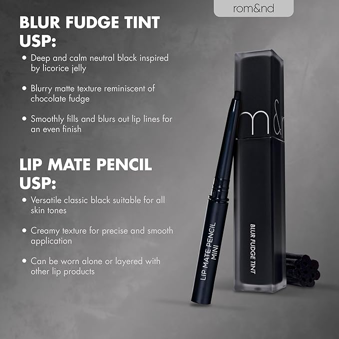 rom&nd BLACK LIP TRIO EDITION – Authentic Black Glossy Lip Tint & Liner Pencil Set | Buildable, Hydrating, Versatile K-Beauty Makeup
