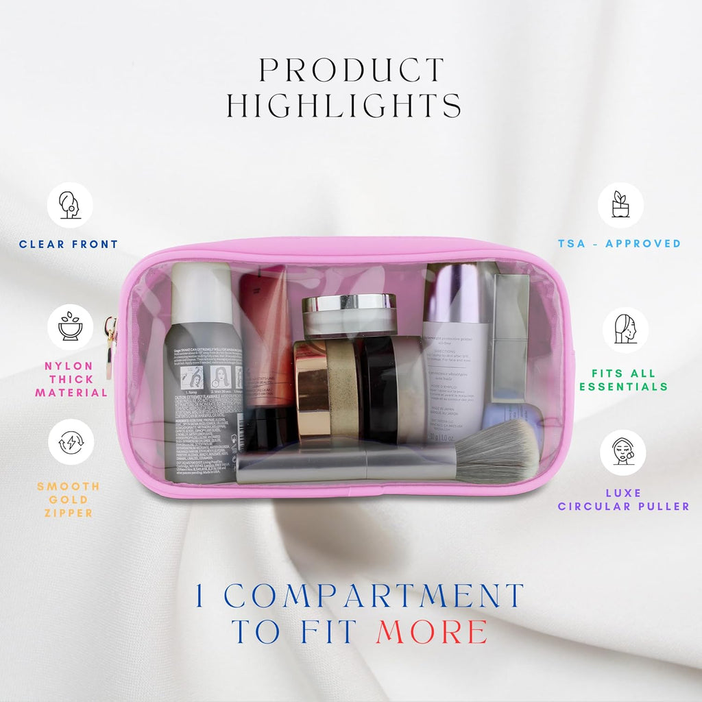 Small Clear Makeup Bag – Mini Cosmetic Pouch for Purse, Light Pink Travel Bag, Compact Clear Pouch for Cosmetics, Mini Purse Organizer