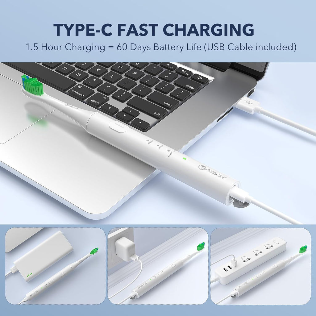 ARISSON Sonic Electric Toothbrush for Adults and Kids, 40,000 VPM Power Toothbrush, 1.5H Fast Charge Ultrasonic Electric Toothbrushes with 2 Minutes Smart Timer, Snow White