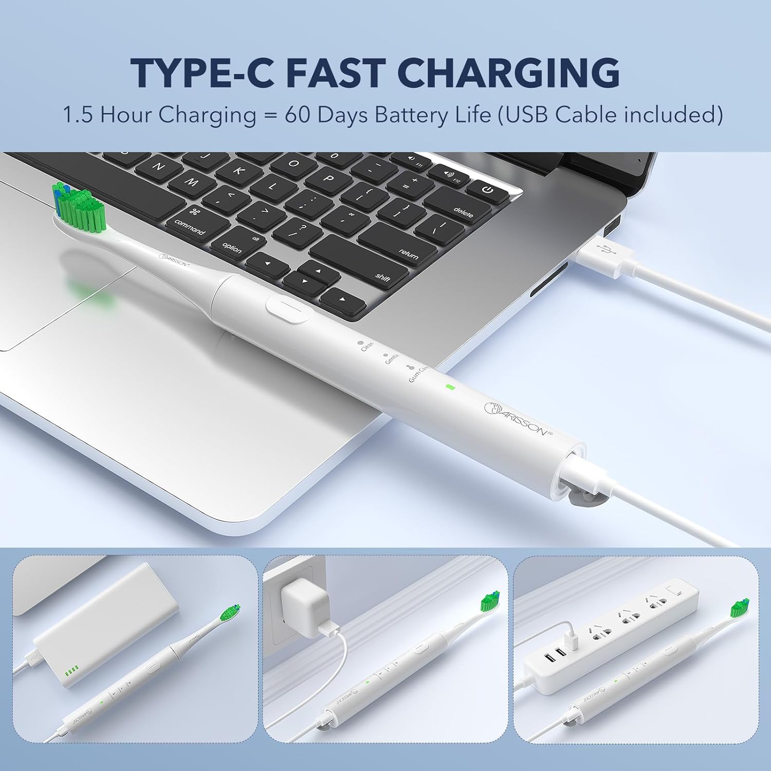 ARISSON Sonic Electric Toothbrush for Adults and Kids, 40,000 VPM Power Toothbrush, 1.5H Fast Charge Ultrasonic Electric Toothbrushes with 2 Minutes Smart Timer, Snow White