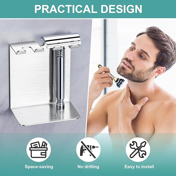 Electric Toothbrush Head Holder, Tooth Brushing Holder, Wall Mounted Toothbrush Holders Shower Bathroom, Self Adhesive or Desktop Tooth Brush Holder Organiser (Silver, Small)