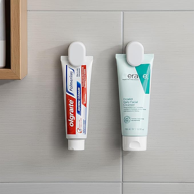 3 Pack Toothpaste Holders by JM.JEEMI, Toothpaste Tube Clips, Cosmetics in Tubes Organizer Gripper for Bathrooms - Wall Mounted, White, Small, Round