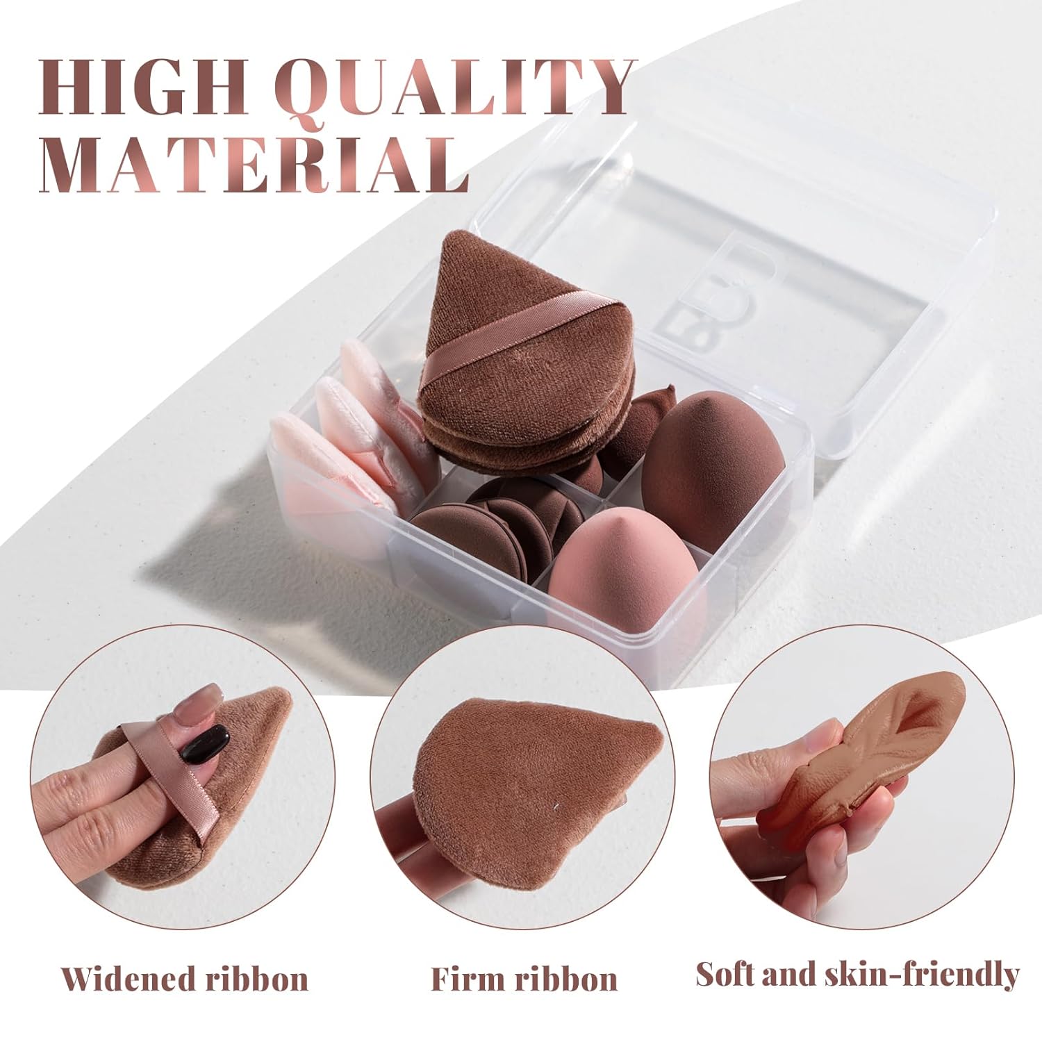 Makeup Sponge Set BS-MALLTriangle Puff 14 Pcs for Liquid, Cream, and Powder, Multi-colored Makeup Sponges and Mini Makeup Sponge (D-Coffee)