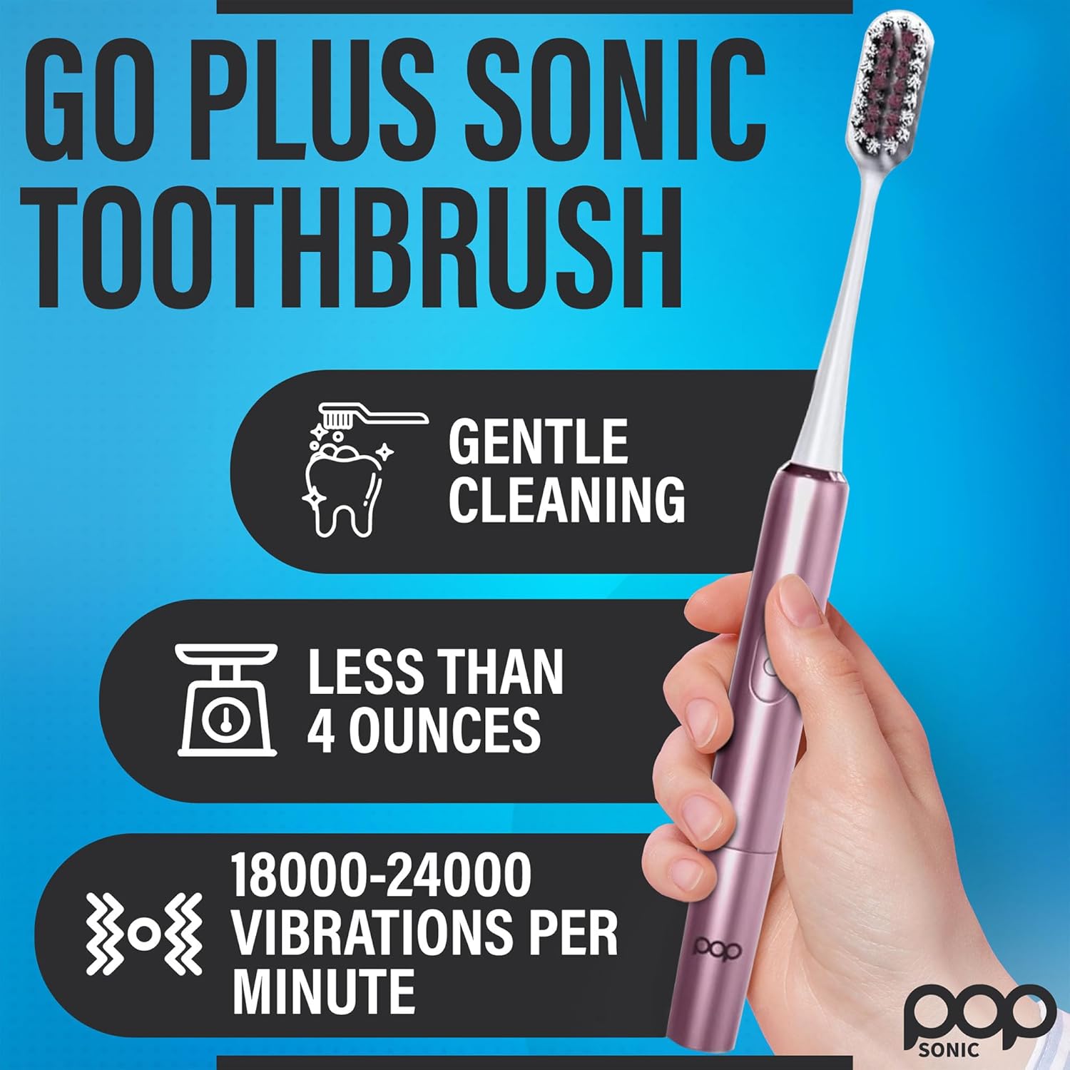Go Plus Sonic Toothbrushes for Adults w/Electric Toothbrush Case - Electric Toothbrush for Adults & Kids - Sonic Toothbrush w/ 2 Speeds - 18000-24000 Vibrations Per Minute (Rosy Pink)
