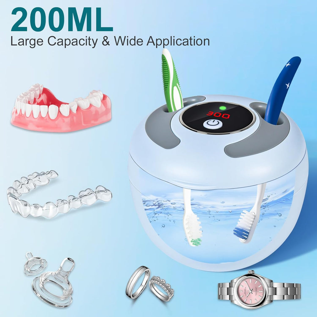 Ultrasonic Retainer Cleaner, Retainer Cleaner Machine Denture Cleaning Pod for Mouth Guards|Aligners|Braces|Toothbrush Heads|Jewelry, 45kHz with Digital Timer