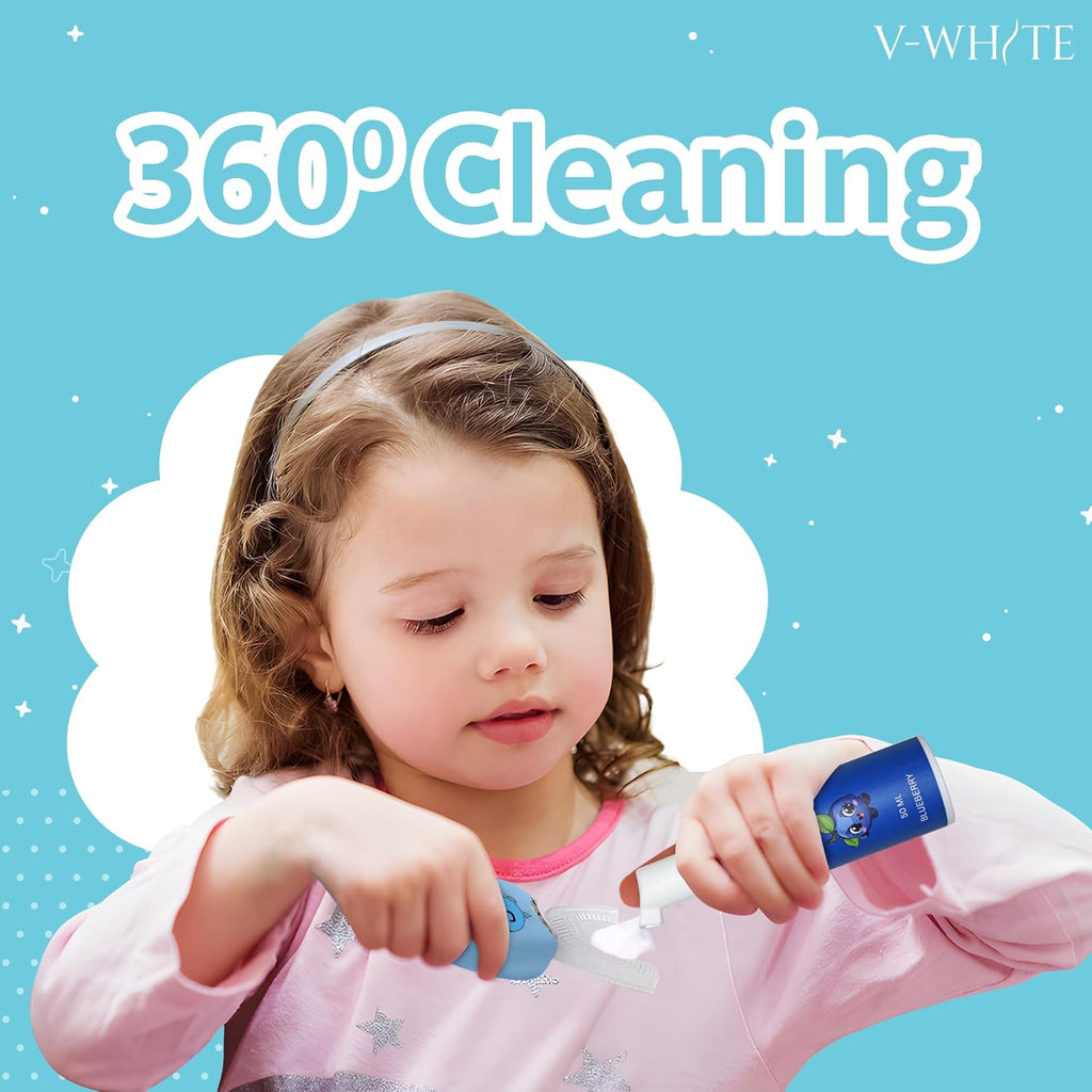 V-White Foam Teeth Whitening Toothpaste - Organic Toothpaste Fluoride Free, Alcohol Free, pH Balanced - Deep Cleansing, Stain Removal, Travel Friendly, for Kids & Adults (Large, Blueberry)