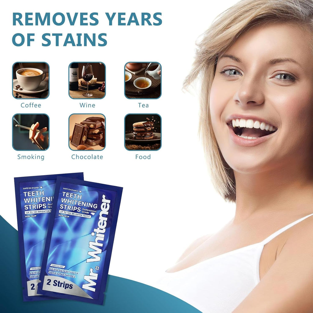 Teeth Whitening Strips, Professional Tooth Whitening Kits: 44 Strips 22 Packs Teeth Whitening Strips, Dentist-Approved, Peroxide-Free, Enamel Safe, Sensitivity Free Formula