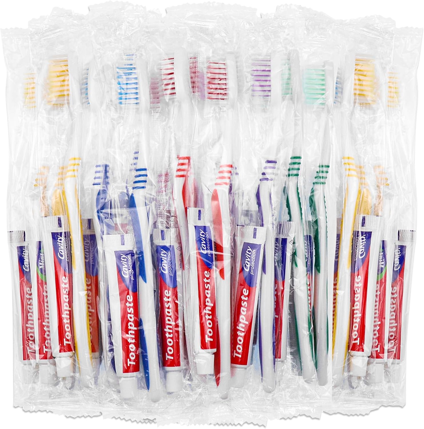 25 Set Disposable Toothbrushes with Toothpaste and Soap Individually Wrapped, 25 pcs Toothbrushes, 5 Colors with 25 pcs Bar Soap(0.5 oz)