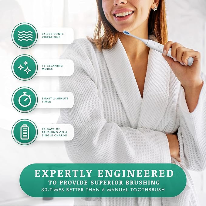 SprinJene Natural Sensitivity & Gum, Fluoride Toothpaste for Sensitive Teeth & Gum (1 Pack) + Fluoride Free & Alcohol Free Mouthwash + Electric Toothbrush with Wireless Charger & 2 Replacement Heads