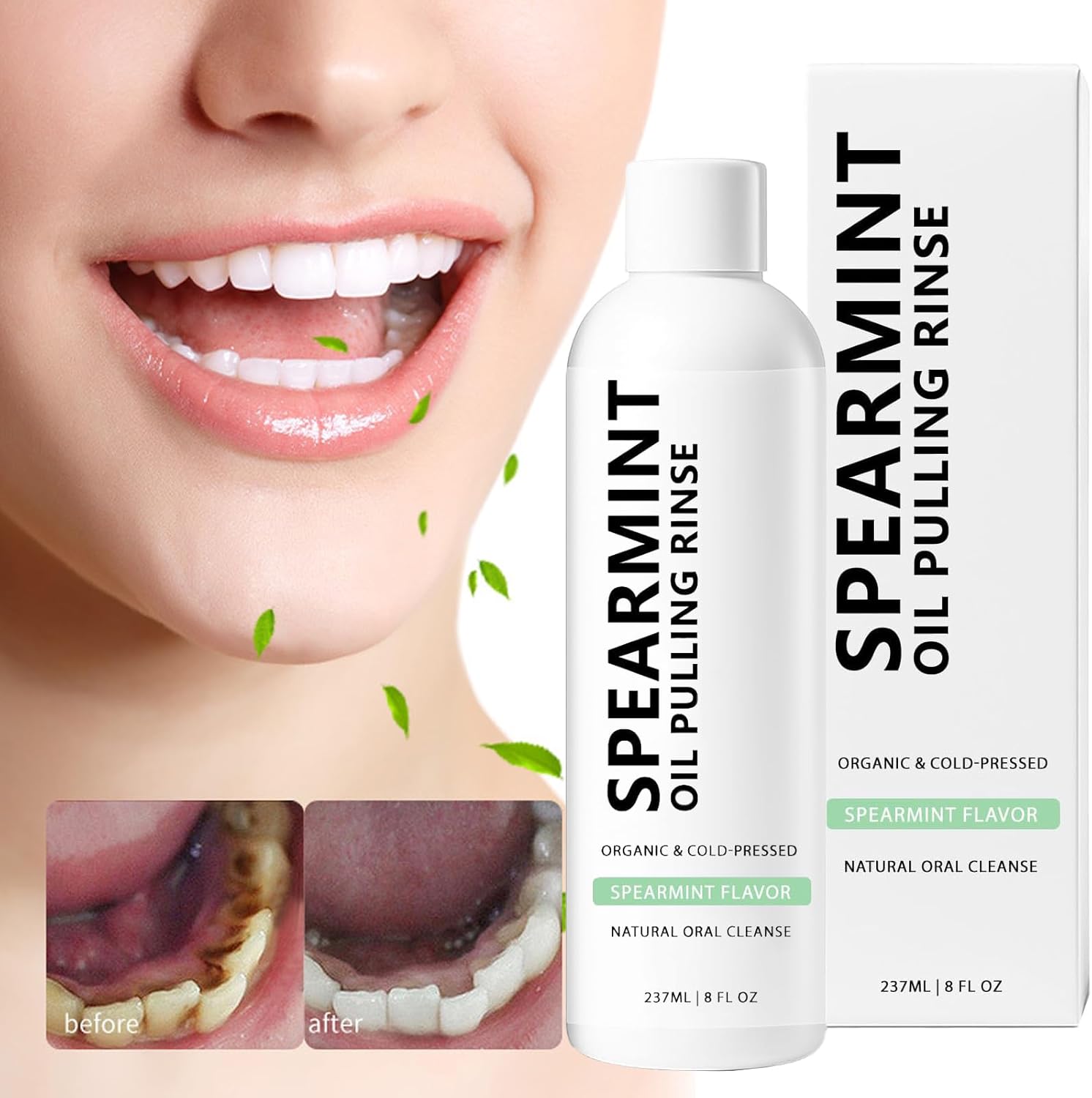 Spearmint Oil Pulling Mouthwash Rinse(237 ml), Cold-Pressed Coconut Mouthwash, Fresh Breath & Oral Care, Cleans Deeply Gentle Yet Effective (1)