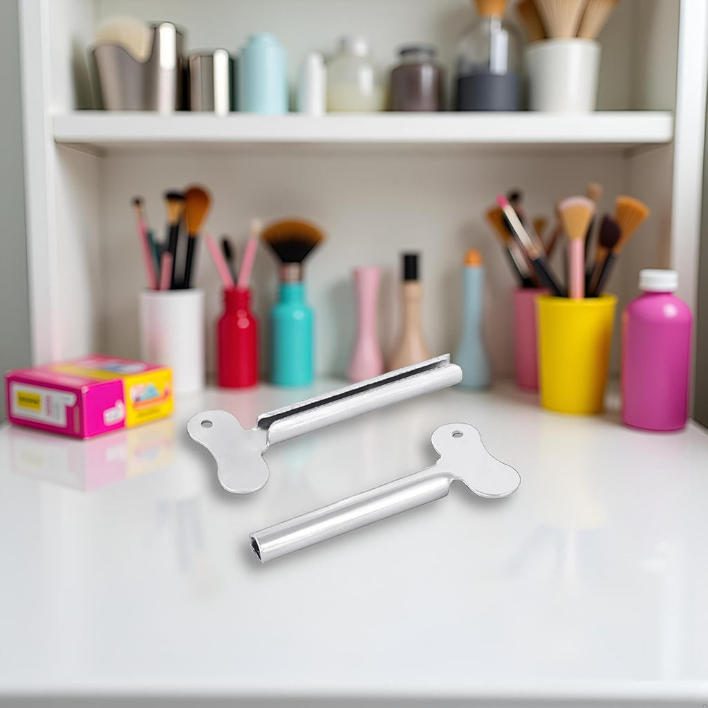 2 Pcs Silvery Metal Tube Squeezer Keys, Tube Toothpaste Squeezer Keys Metal Hair Dye Color Key Roller Dispenser Tool Durable Processing, Daily Living Tube Squeezing Aids