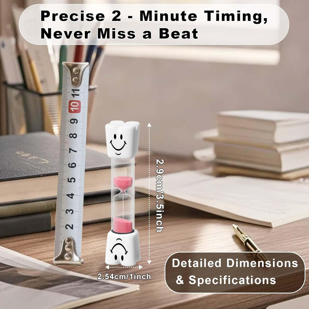 2 Minute Toothbrush Sand Timer for Kids, Small Pink Smiley Acrylic Hourglass Sand Clock Set 2min, Plastic Glass Mini Sandglass for Classroom Games Kitchen (Pack of 2)