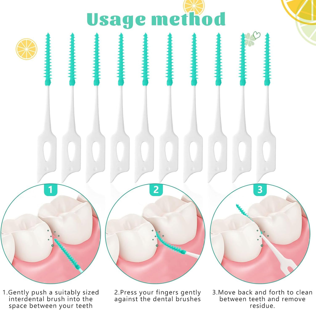 100 Pieces Interdental Brushes, Silicone Dental Floss Picks with Case Dental Brushes Dental Picks Green Tooth Floss Picks for Teeth Cleaning(Green)