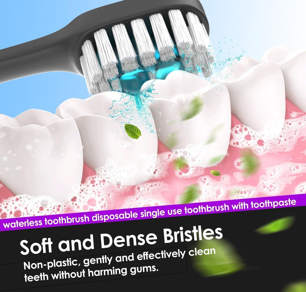 5 in 1 Disposable Toothbrushes with Toothpaste – Individually Wrapped Mini Travel Toothbrushes with Prepasted Toothpaste, Mouthwash Beads, Floss & Tongue Scraper | to-Go Oral Care (96 Count)