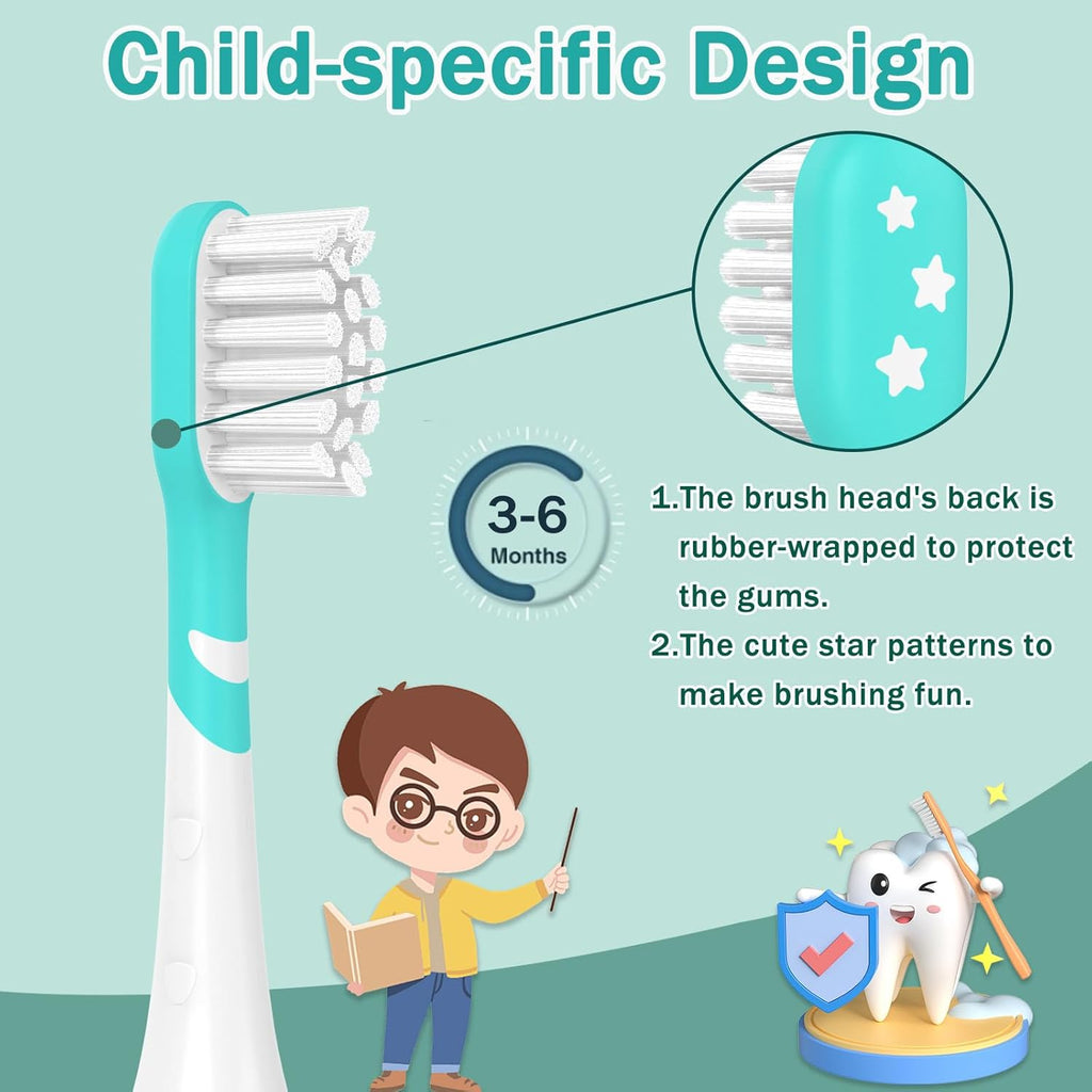 Kids Toothbrush Heads Compatible with Electric Philips Sonicare Handle 6032/94 6321 6340 6042 6320 6330, Replacement Heads Compact for Child 3-7 Years Old, Mini Brush Heads with Caps, 8 Pack Green