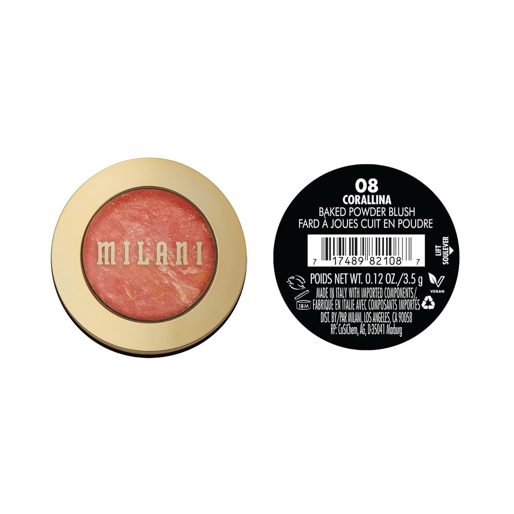 Milani Baked Blush, Powder Blush for Cheeks, Cruelty Free Makeup - Shape, Contour & Highlight Face for a Shimmery or Matte Finish -Corallina