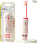 Folding Toothbrush with Built-in Cover, Perfect for Travel, Hiking & Camping, Compact & Portable, Toothbrush with Soft Bristles, for Adults & Kids (Pink)