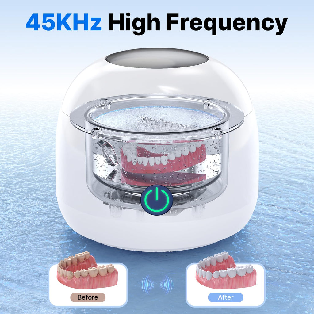 Ultrasonic Retainer Cleaner - UV Dental Cleaning Pod Night Guard Cleaner for Dentures, Aligner, Braces, Toothbrush Heads, Jewelry (White)