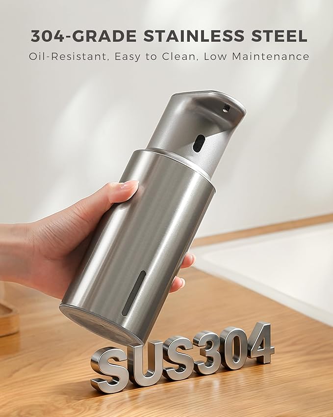 Automatic Liquid Soap Dispenser Touchless, 16.2oz/480ml Rechargeable, 3 Adjustable Liquid Levels, IPX7 Waterproof, for Kitchen Bathroom, Stainless Steel