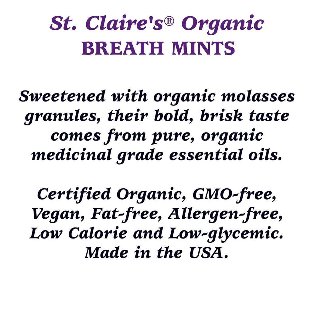 St. Claire's Organic Breath Mints, (Peppermint, 1.5 Ounce Tin, Bundle of 3) | Gluten-Free, Vegan, GMO-Free, Plant-based, Allergen-Free | Made in our Allergen-Free facility