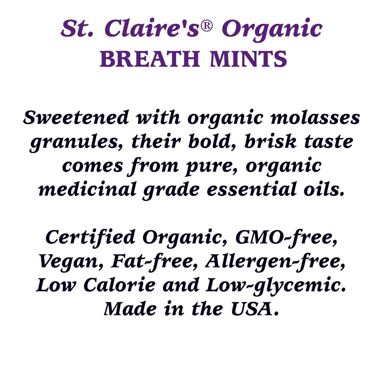 St. Claire's Organic Breath Mints, (Peppermint, 1.5 Ounce Tin, Bundle of 3) | Gluten-Free, Vegan, GMO-Free, Plant-based, Allergen-Free | Made in our Allergen-Free facility