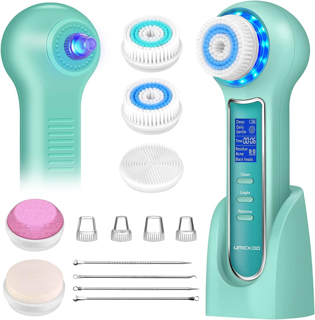 Face Scrubber Exfoliator,Facial Cleansing Brush Waterproof with LCD Screen,Blackhead Remover Vacuum with 5 Brush Heads,Face Spin Brush for Exfoliating, Massaging and Deep Pore Cleansing