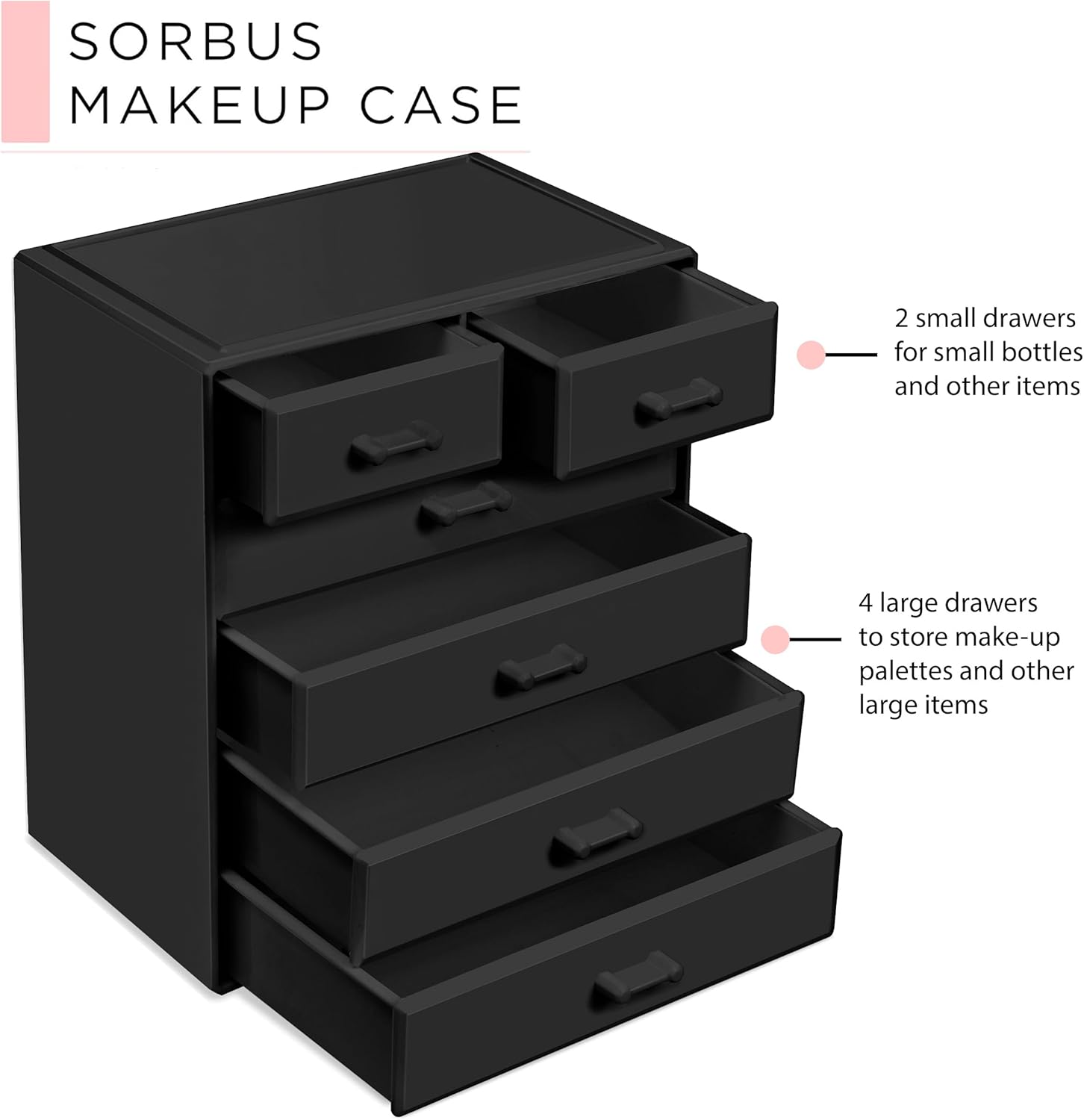 Sorbus Acrylic Makeup Organizer - Organization and Storage Case for Cosmetics Make Up & Jewelry - Large Makeup Organizer for Vanity, Bathroom, College Dorm, Closet, Desk (4 Large, 2 Small Drawers)