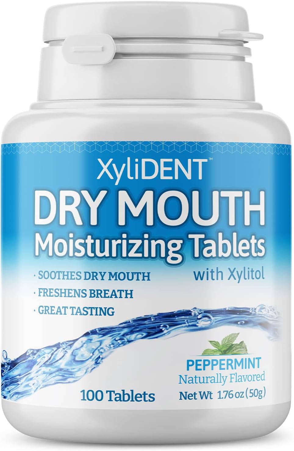 Nature's Stance XyliDENT Xylitol Tablets for Dry Mouth Relief - Stimulates Saliva, Freshens Breath, Reduces Acid Production, Fast Acting Relief, 100 Count (Peppermint)