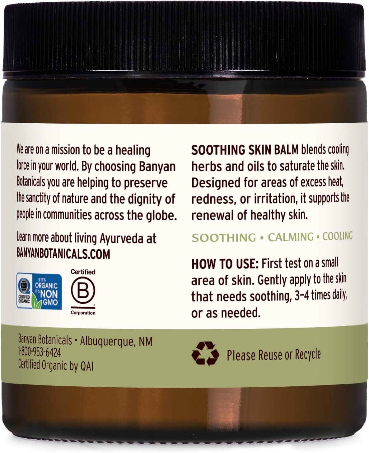 Banyan Botanicals Soothing Skin Balm – Organic Herbal Skin Care Salve with Neem Leaf and Vetiver – Cooling and Soothing Balm For Natural Skin Health – 4 oz – Non GMO Sustainably Sourced Petroleum Free
