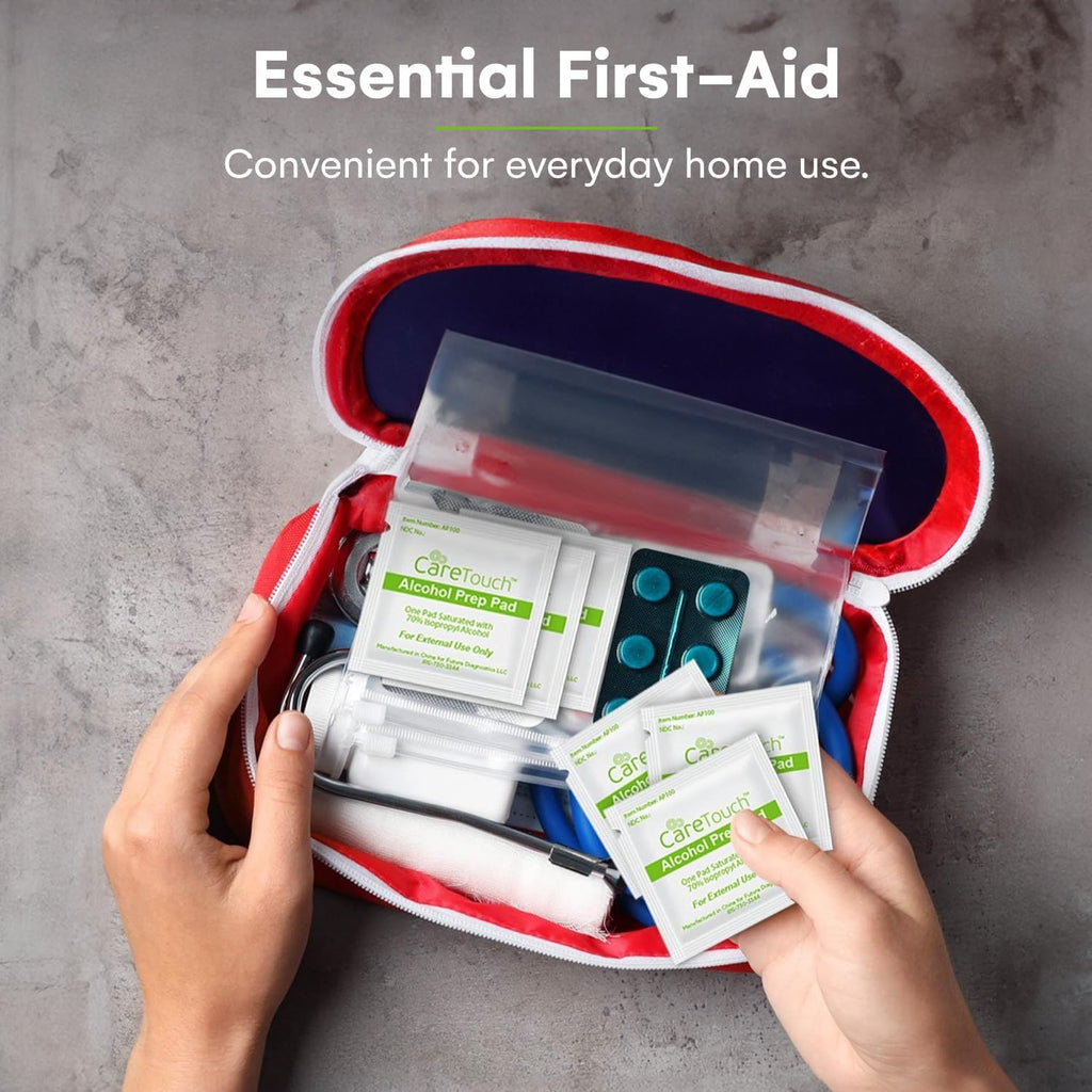 Care Touch 100-Pack Alcohol Wipes - Individually Wrapped Alcohol Prep Pads with 70% Isopropyl - Sterile 2-Ply Antiseptic Swabs for First Aid Kits, Cleaning, Travel and Everyday Use