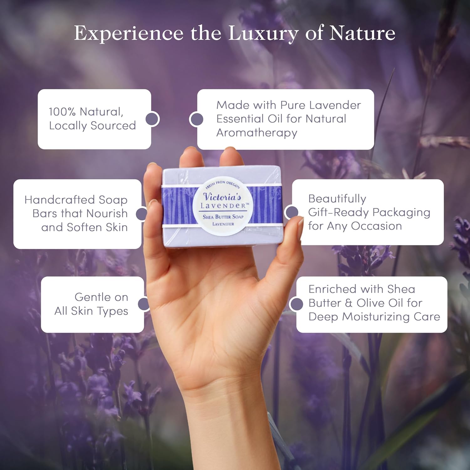 Victoria's Lavender Gift Set - Handmade Soap, Hand & Body Lotion, Lip Balm, Body Candle Luxury Lavender Products, Ideal Pamper Gifts for Women & Spa Gift - Made in the USA Lavender Set