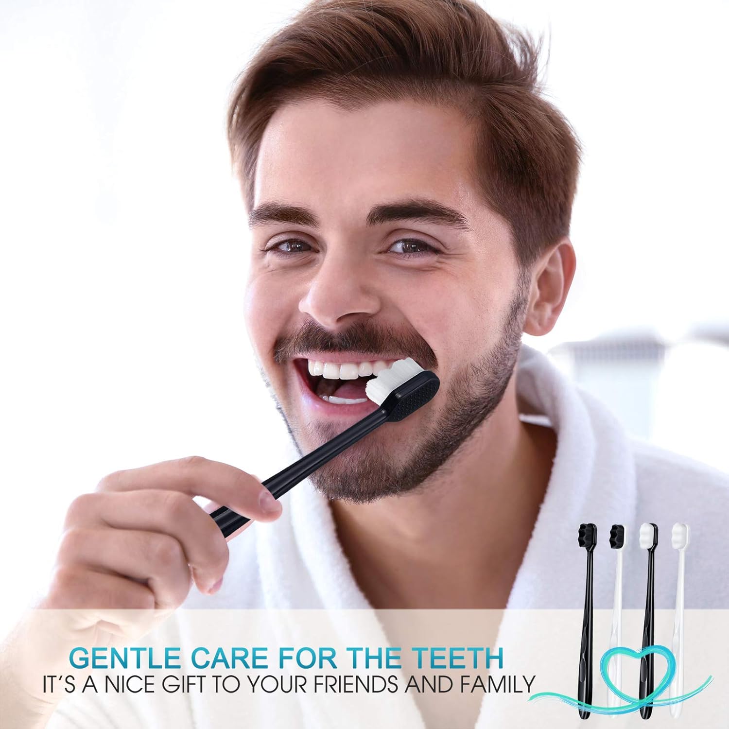 Patelai 20 Pieces Extra Soft Toothbrush Micro Nano 20,000 Bamboo Charcoal Bristles Toothbrush Soft Bristle for Fragile Teeth Oral Gum Recession, Black and White