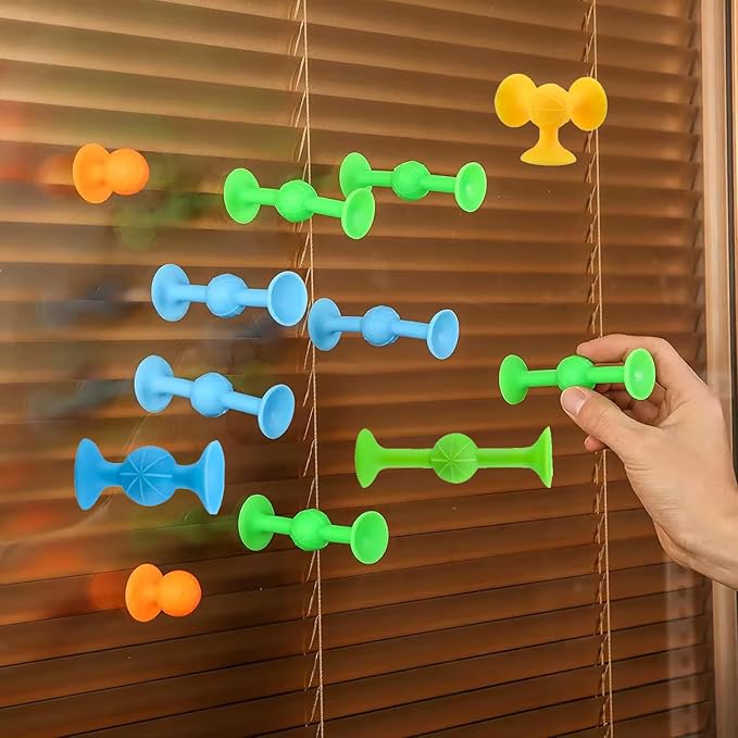 58 Piece Suction Fun Sticky Toy Set with Storage Bin, BPA Free Silicone, Stimulating Sensory Travel Bathtub Window Toys for Kids Boys Girls, Medium