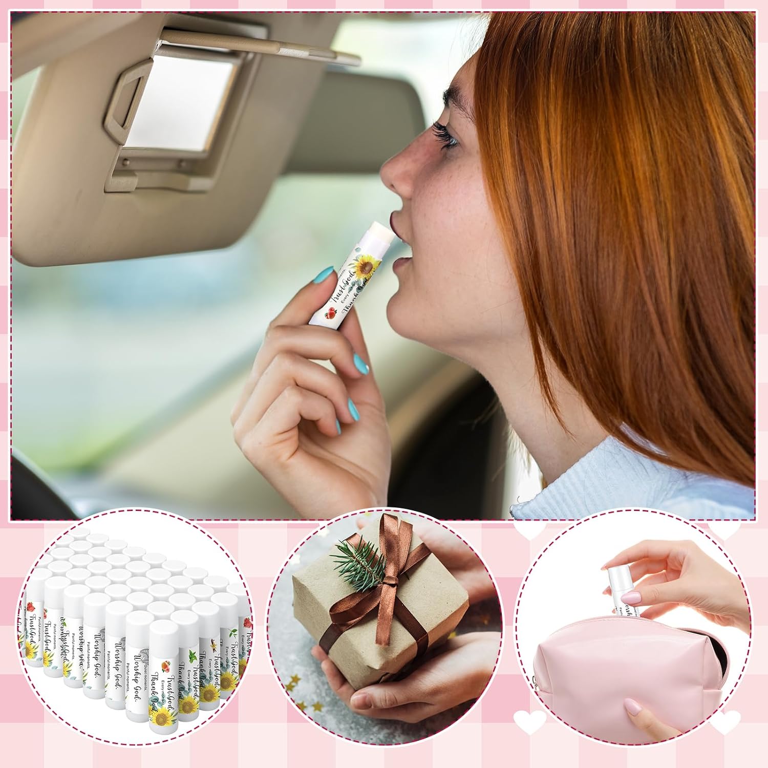 50 Pcs Christmas Christian Lip Balm Bulk Bible Verses Lip Balm Scripture Christian Gifts for Women Faith Religious Church Party Favor Inspirational Gift for Coworker Staff Employee(Sunflower)