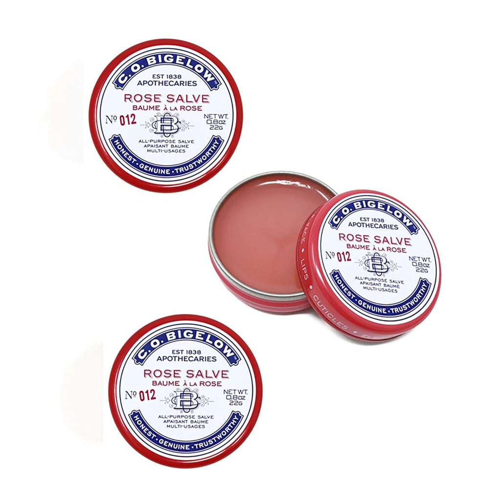 C.O. Bigelow Rose Salve Tins, Pack of 3 Lip Balm Tins, All Purpose Salve for Lips, Cuticles, Hands & Dry Skin, Lip Balm Set, 0.8 oz